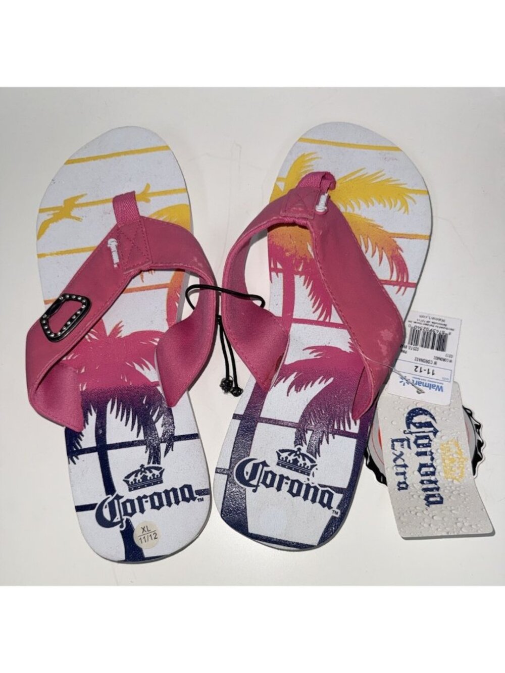 Corona Faux Leather Flip Flops Bottle Opener Womens Size 11 12 Pink NEW FLAWS
